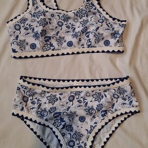 Floral Blue and White Kids Swim Set